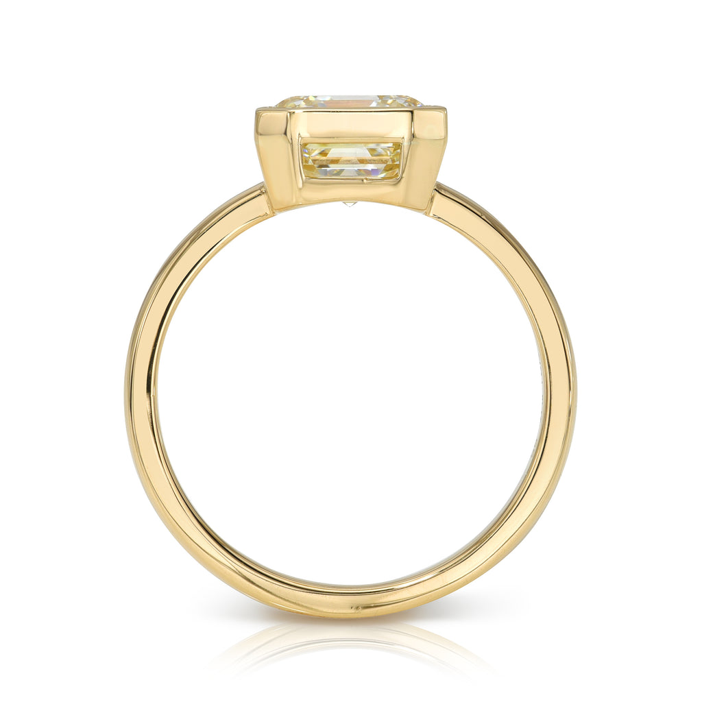 Single Stone's WYLER ring  featuring 2.21ct M/VVS1 certified Asscher cut diamond bezel set in a handcrafted 18K yellow gold mounting.
