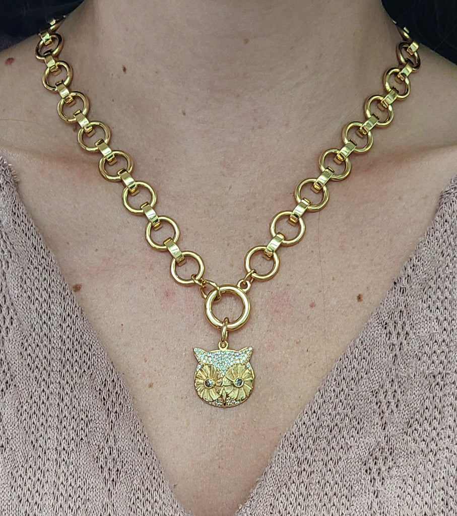 Single Stone's ASTRID ANNEX  featuring Handcrafted 18K yellow gold alternating round and domed link chain with charm holder. Necklace measures 18.5&quot;. Price does not include pendant.
