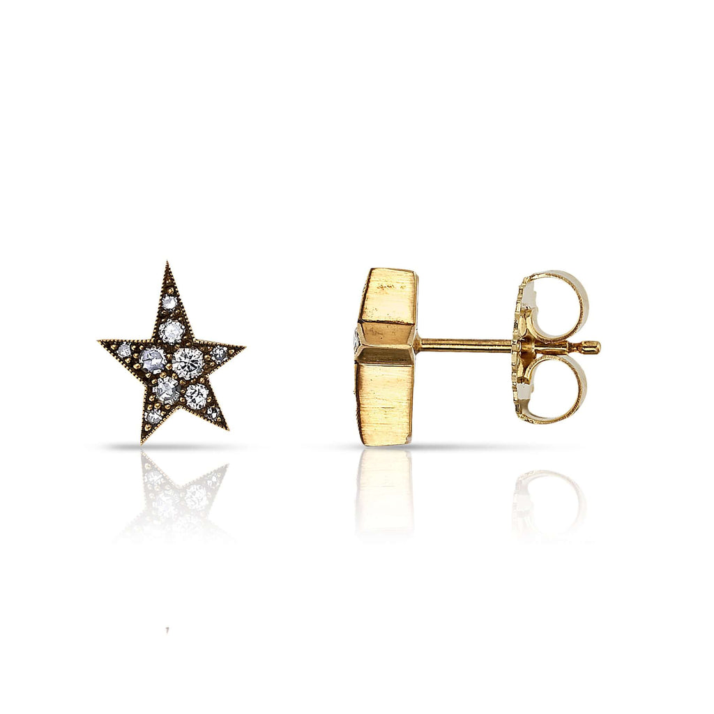 Single Stone's MINI COBBLESTONE KINSLEY STUDS earrings  featuring Approximately 0.15ctw various old cut and round brilliant cut diamonds set in handcrafted 18K yellow gold stud earrings. Studs measure 7mm x 8mm. *Cobblestone pattern may vary by pair.
