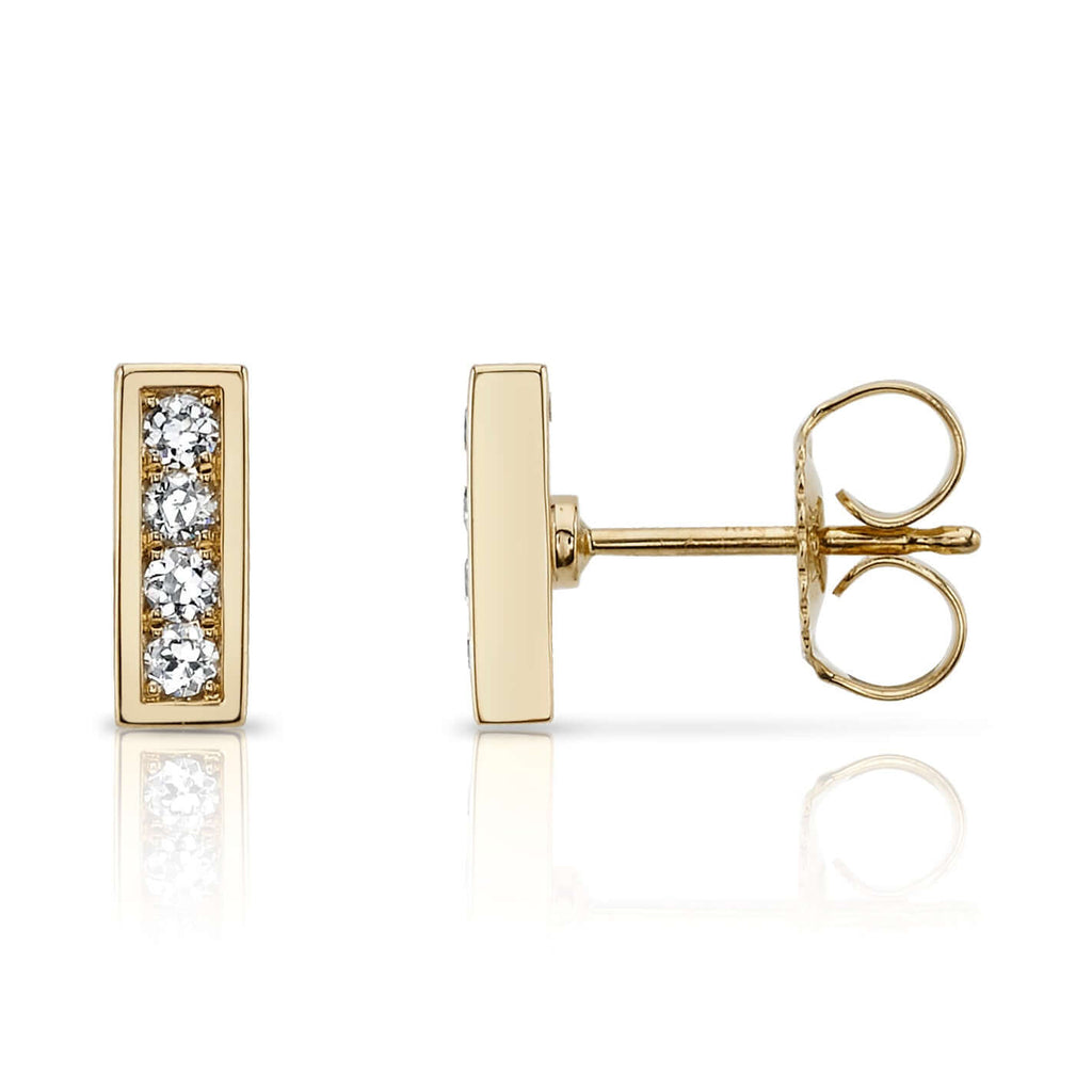 Single Stone's PAVÉ MONET STUDS earrings  featuring Approximately 0.20ctw G-H/VS old European cut diamonds pavè set in handcrafted bar stud earrings. 
