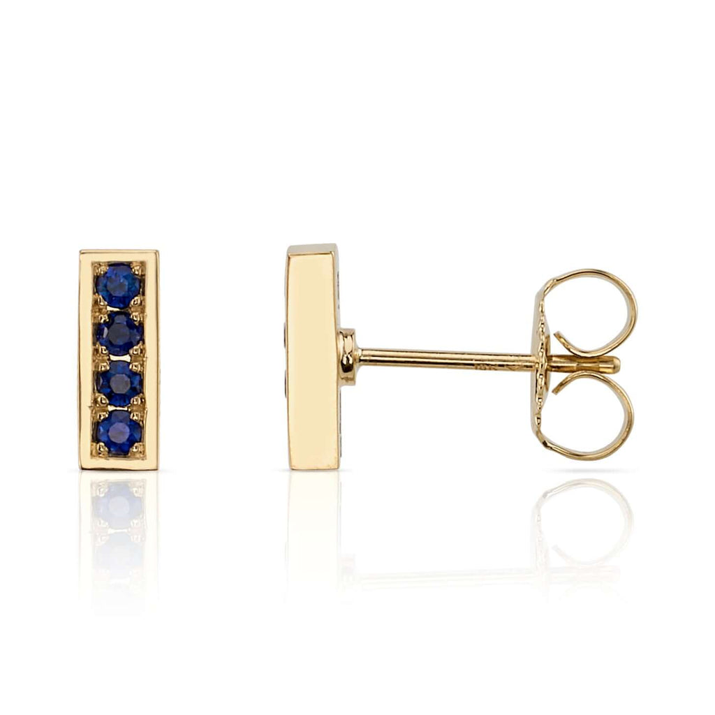 Single Stone's PAVÉ MONET STUDS WITH GEMSTONES earrings  featuring Approx. 0.30ctw round cut gemstones pavé set in handcrafted 18K yellow gold bar earrings.
