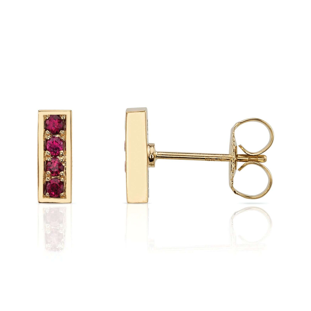 
Single Stone's Pavé monet studs with gemstones earrings  featuring Approx. 0.30ctw round cut gemstones pav set in handcrafted 18K yellow gold bar earrings. 
