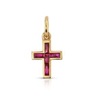 SINGLE STONE MINI FRENCH CUT CARMELA CROSS WITH GEMSTONES PENDANT featuring Approximately 0.30ctw French cut gemstones set in a handcrafted 18K yellow gold cross. Cross measures 8.20mm x 9.80mm. Price does not include chain.