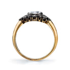 SINGLE STONE MEREDITH RING featuring 0.48ct D/VS2 EGL certified rose cut diamond with 0.05ctw old European cut accent diamonds set in a handcrafted 18K yellow gold and oxidized silver mounting.