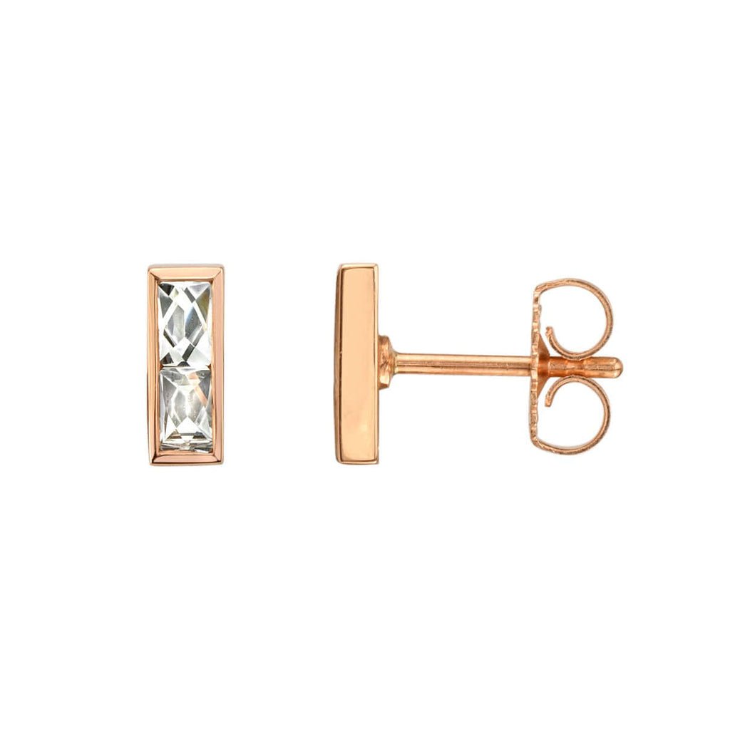 Single Stone's MONET STUDS earrings  featuring Approximately 0.50ctw GH/VS French cut diamonds set in handcrafted bar stud earrings.
