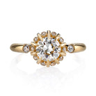 SINGLE STONE LEILANI RING featuring 0.93ct J/VS2 GIA certified old European cut diamond with 0.11ctw old European cut diamond accents set in a handcrafted 18K yellow gold mounting.