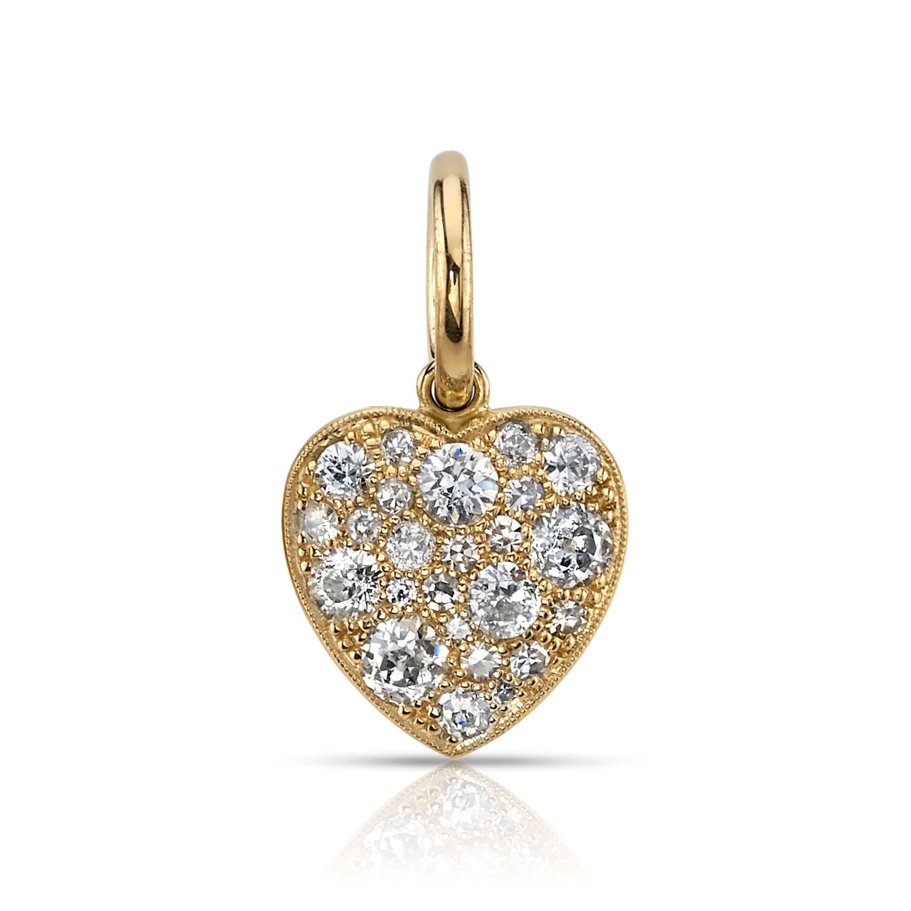 SINGLE STONE SMALL COBBLESTONE HEART PENDANT featuring Approximately 0.80ctw various old cut and round brilliant cut diamonds set in a handcrafted 18K yellow gold heart pendant. Prices vary according to diamond weight. Heart measures 12.5mm x 11.7mm. Pric