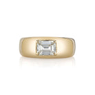 SINGLE STONE REMINGTON RING featuring 1.00ct U-V/SI1 GIA certified emerald cut diamond set in a handcrafted 18K yellow gold dome mounting.