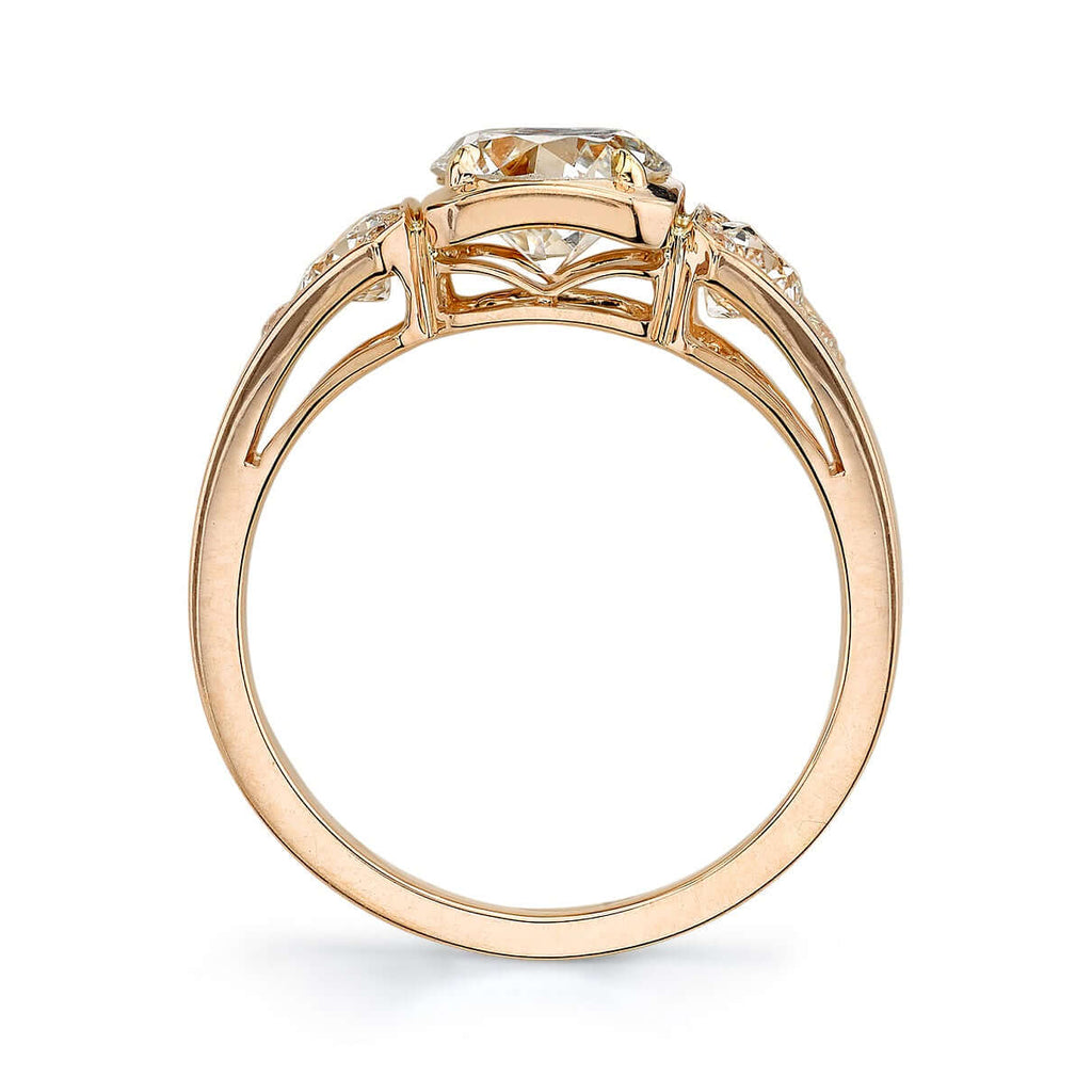Single Stone's RHEA ring  featuring 1.05ct G/SI1 GIA certified old European cut diamond with 1.62ctw old European cut accent diamonds set in a handcrafted 18K rose gold mounting.   
