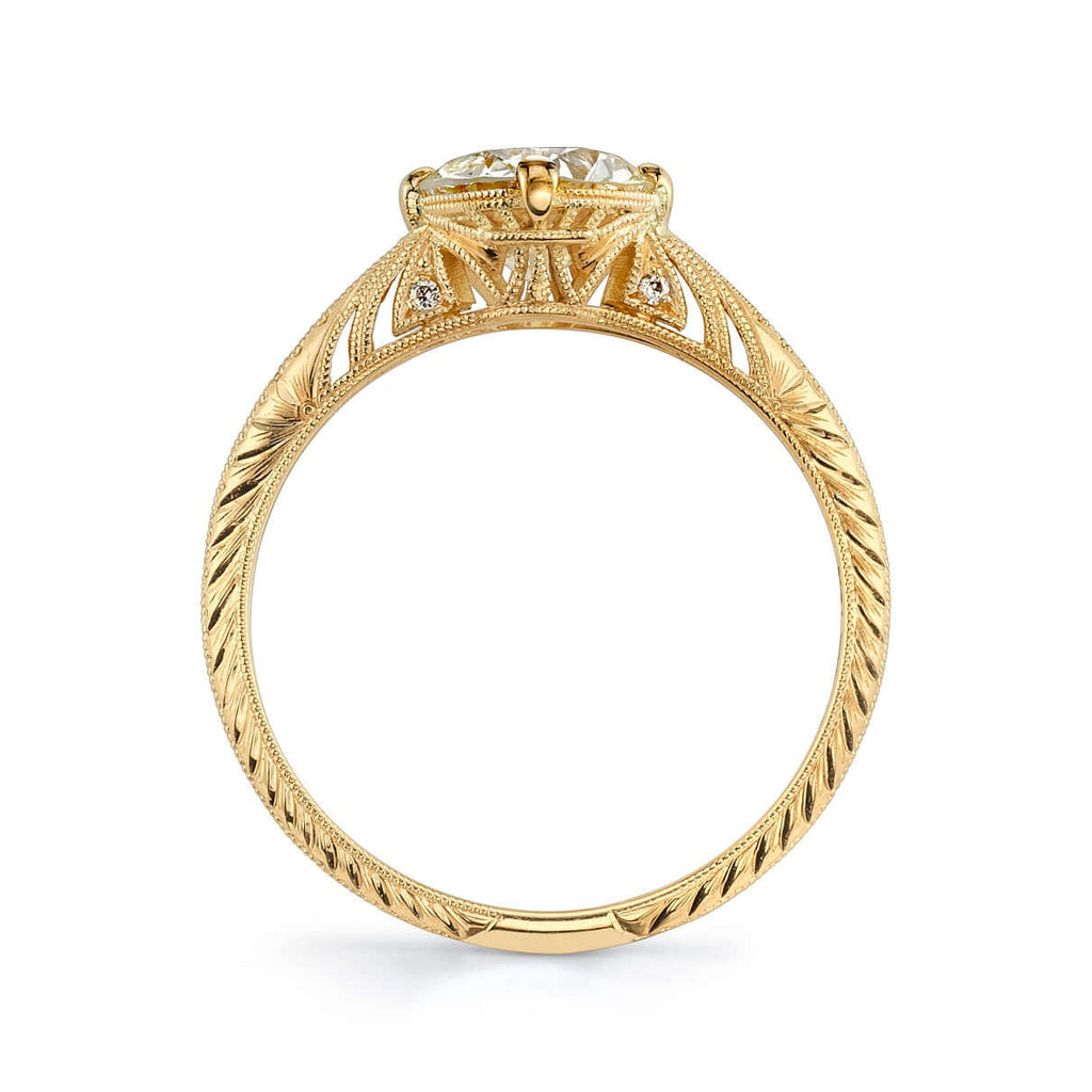 Single Stone's ADELE ring  featuring 1.07ct L/SI1 GIA certified old European cut diamond with 0.02ctw old European cut accent diamonds set in a handcrafted 18K yellow gold mounting. 
