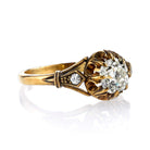 SINGLE STONE CLEO RING featuring 1.07ct L/SI1 EGL certified antique cushion cut diamond with 0.06ctw old European cut accent diamonds set in a handcrafted oxidized 18K yellow gold mounting.
