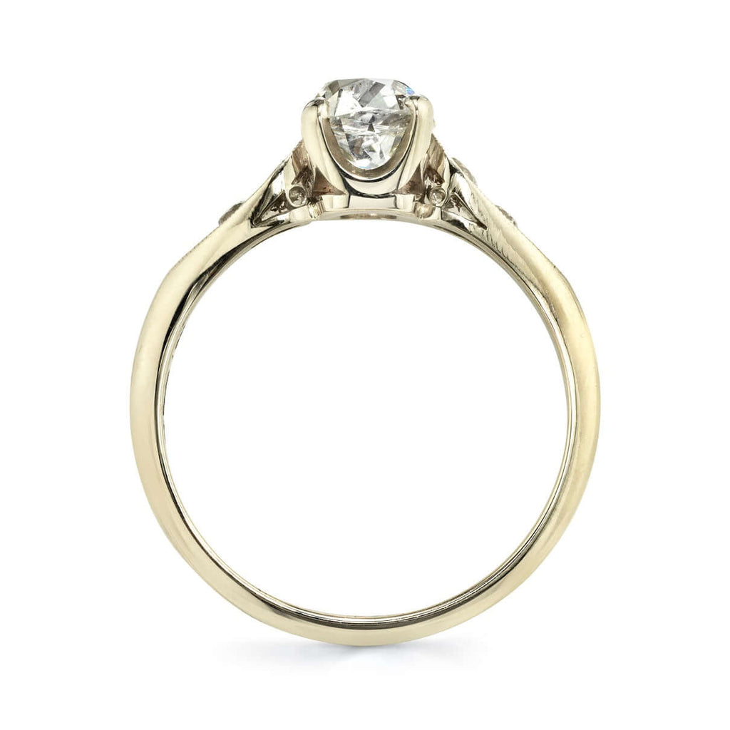 Single Stone's AMANDA ring  featuring 1.12ct H/VS2 EGL certified antique cushion cut diamond with 0.22ctw old European cut accent diamonds set in a handcrafted 18K champagne gold mounting.
