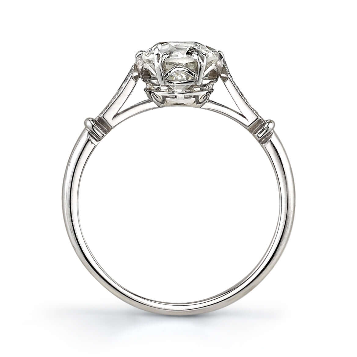 SINGLE STONE CARMEN RING featuring 1.14ct L/SI2 GIA certified old European cut diamond with 0.09ctw old European cut accent diamonds set in a handcrafted platinum mounting.