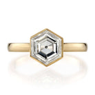 SINGLE STONE WYLER RING featuring 1.18ct L/VS2 GIA certified hexagonal cut diamond set in a handcrafted 18K yellow gold mounting.