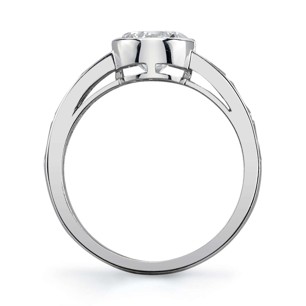 Single Stone's CHRISTINA ring  featuring 1.28ct I/VS1 EGL certified old European cut diamond with 0.56ctw French cut accent diamonds bezel set in a handcrafted platinum mounting.
