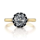 SINGLE STONE ANGELINA RING featuring 1.35ct H/SI2 EGL certified antique old mine cut diamond set in a handcrafted 18K yellow gold and oxidized silver mounting.