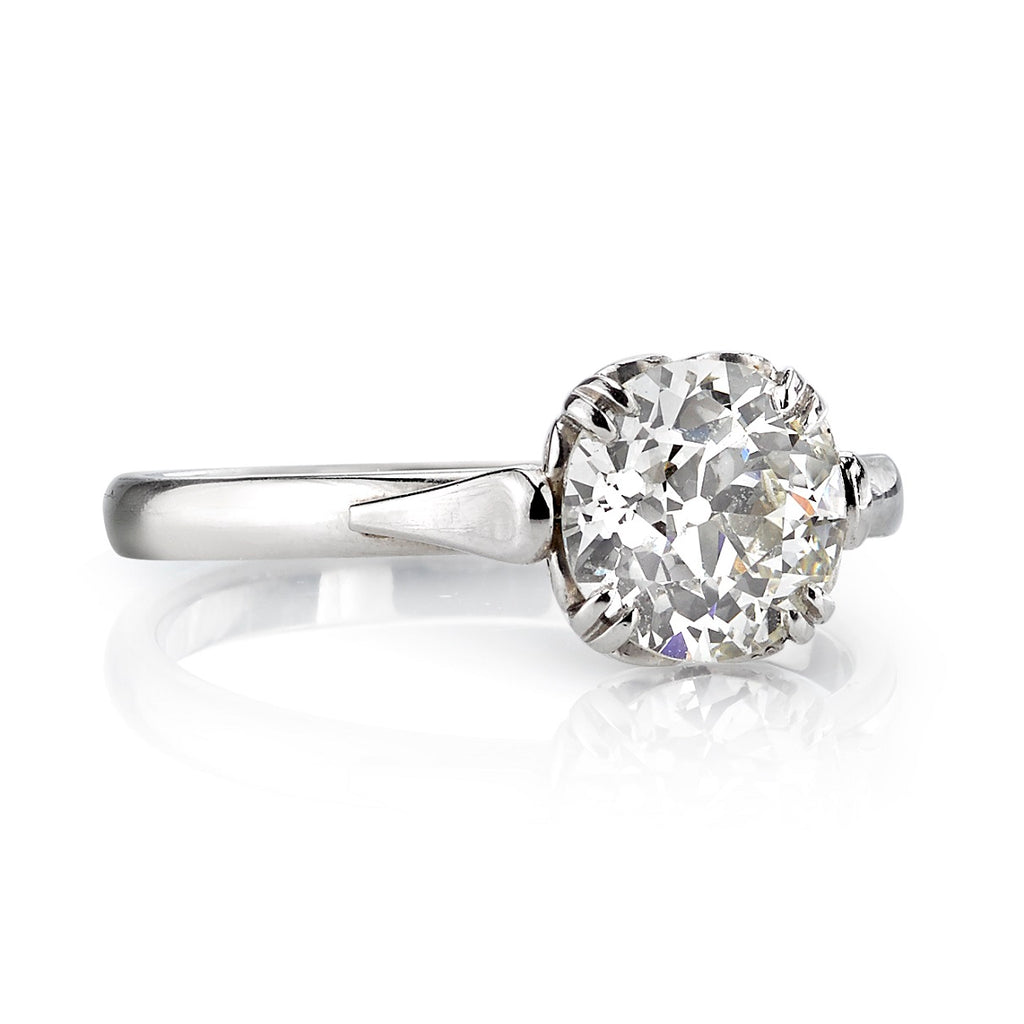 Single Stone's SYDNEE ring  featuring 1.51ct J/VS1 EGL certified old European cut diamond set in a handcrafted platinum mounting. 
