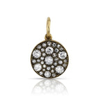 SINGLE STONE ROUND COBBLESTONE CHARM PENDANT featuring Approximately 1.70ctw various old cut and round brilliant cut diamonds set in a handcrafted 18K yellow gold round cobblestone pendant. Charm measures approx. 15mm. Available in an oxidized or polished