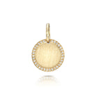 SINGLE STONE PAVE FRAME ROUND DISC PENDANT featuring Old European cut diamonds pave set in a handcrafted 18K yellow gold engravable round pendant. 15mm: approximately 0.10ctw 20mm: approximately 0.14ctw 25mm: approximately 0.18ctw 30mm: approximately 0.25