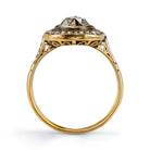 SINGLE STONE CAMILLE RING featuring 2.12ct Brown/SI oval shaped Rose cut diamond with 0.18ctw old European cut accent diamonds set in a handcrafted oxidized 18K yellow gold mounting.