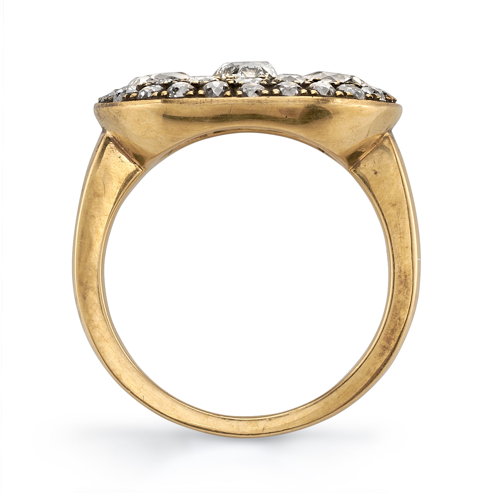SINGLE STONE LEXY RING featuring 2.36ctw VS/SI varying old cut and round brilliant cut diamonds set in a handcrafted, oxidized 18K yellow gold mounting.