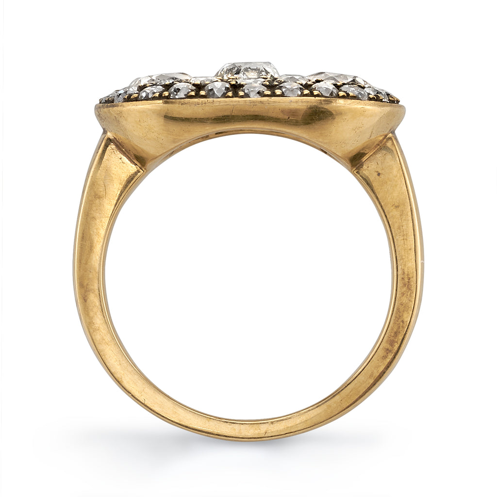 Single Stone's LEXY ring  featuring 2.36ctw VS/SI varying old cut and round brilliant cut diamonds set in a handcrafted,  oxidized 18K yellow gold mounting. 
