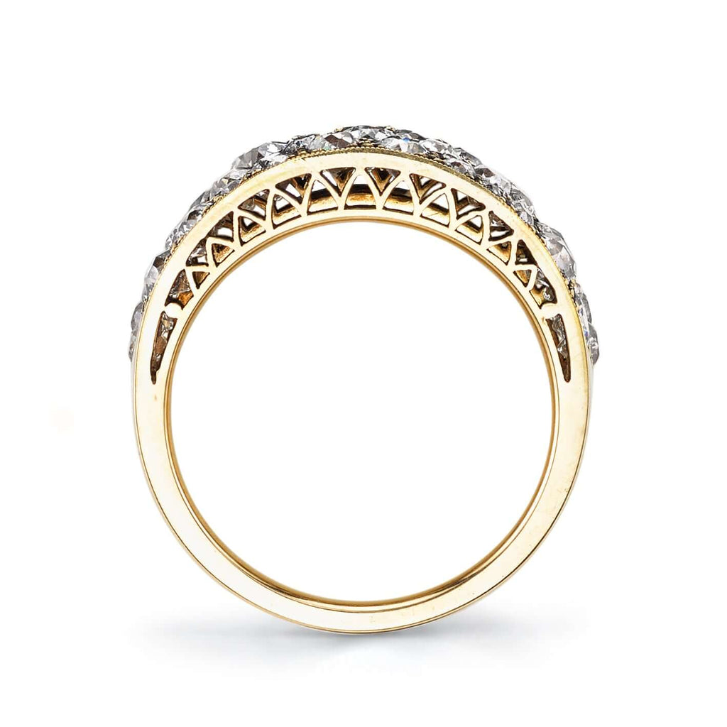 Single Stone's COBBLESTONE BAND band  featuring Approximately 2.25ctw varying old cut and round brilliant cut diamonds set in a handcrafted 18K yellow gold band. Approximate band width 8.9mm. *Cobblestone pattern may vary from piece to piece Please inquire for additional customization.
