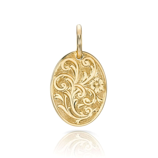 20mm FLORAL ENGRAVED OVAL PENDANT | SINGLE STONE