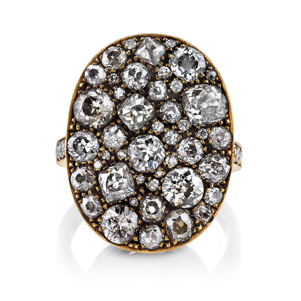 SINGLE STONE LARGE OVAL COBBLESTONE RING RING featuring Approximately 4.00ctw various old cut and round brilliant cut diamonds set in a handcrafted oxidized 18K yellow gold mounting. Price may vary according to total diamond weight. Measurements 22.5mm x