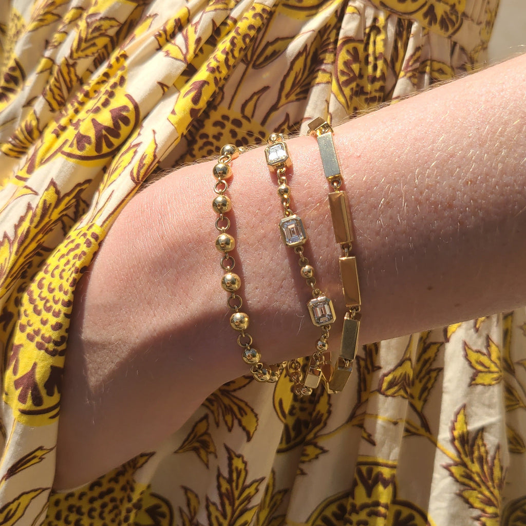 Single Stone's GIANA BRACELET  featuring Handcrafted 18K yellow gold full bar bracelet. Bracelet measures 7.5&quot;.
