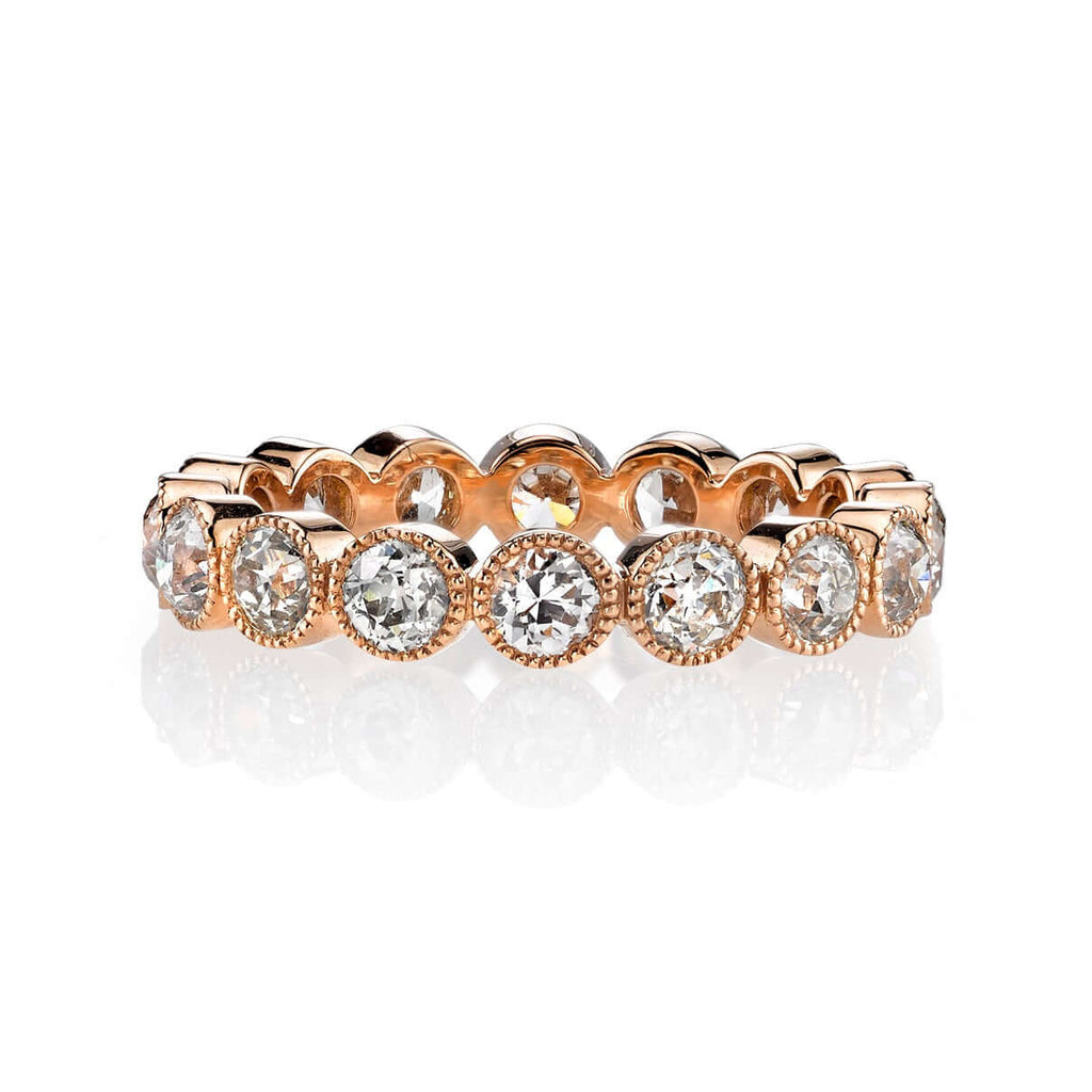 Single Stone's MEDIUM GABBY band  featuring Approximately 1.75ctw old European cut diamonds bezel set in a handcrafted eternity band.  Approximate band with 3.6mm.  Please inquire for additional customization. 
