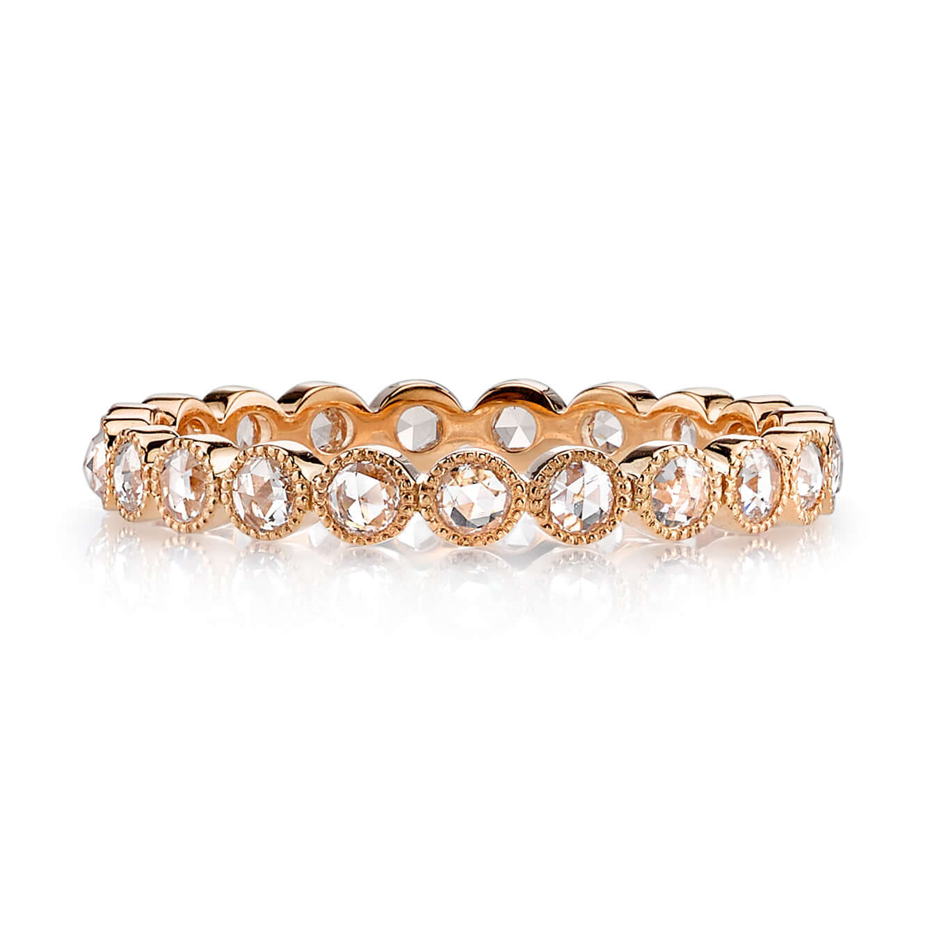 SINGLE STONE SMALL ROSE CUT GABBY BAND | Approximately 0.45ctw G-H/VS-SI Rose cut diamonds bezel set in a handcrafted eternity band. Approximate band with 2.9mm. Please inquire for additional customization.
