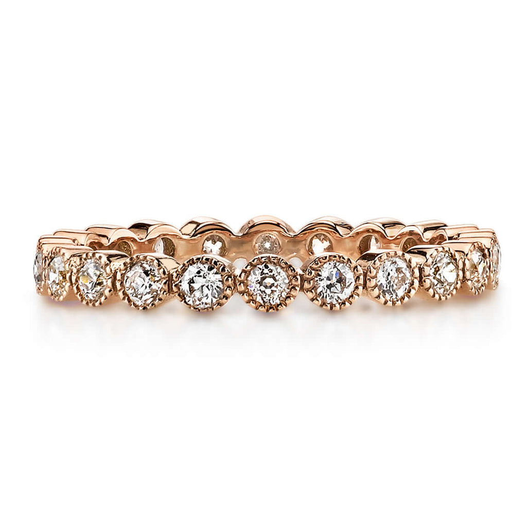 Single Stone's MINI GABBY band  featuring Approximately 0.70ctw old European cut diamonds bezel set in a handcrafted eternity band.  Approximate band width 2.4mm. Please inquire for additional customization,
