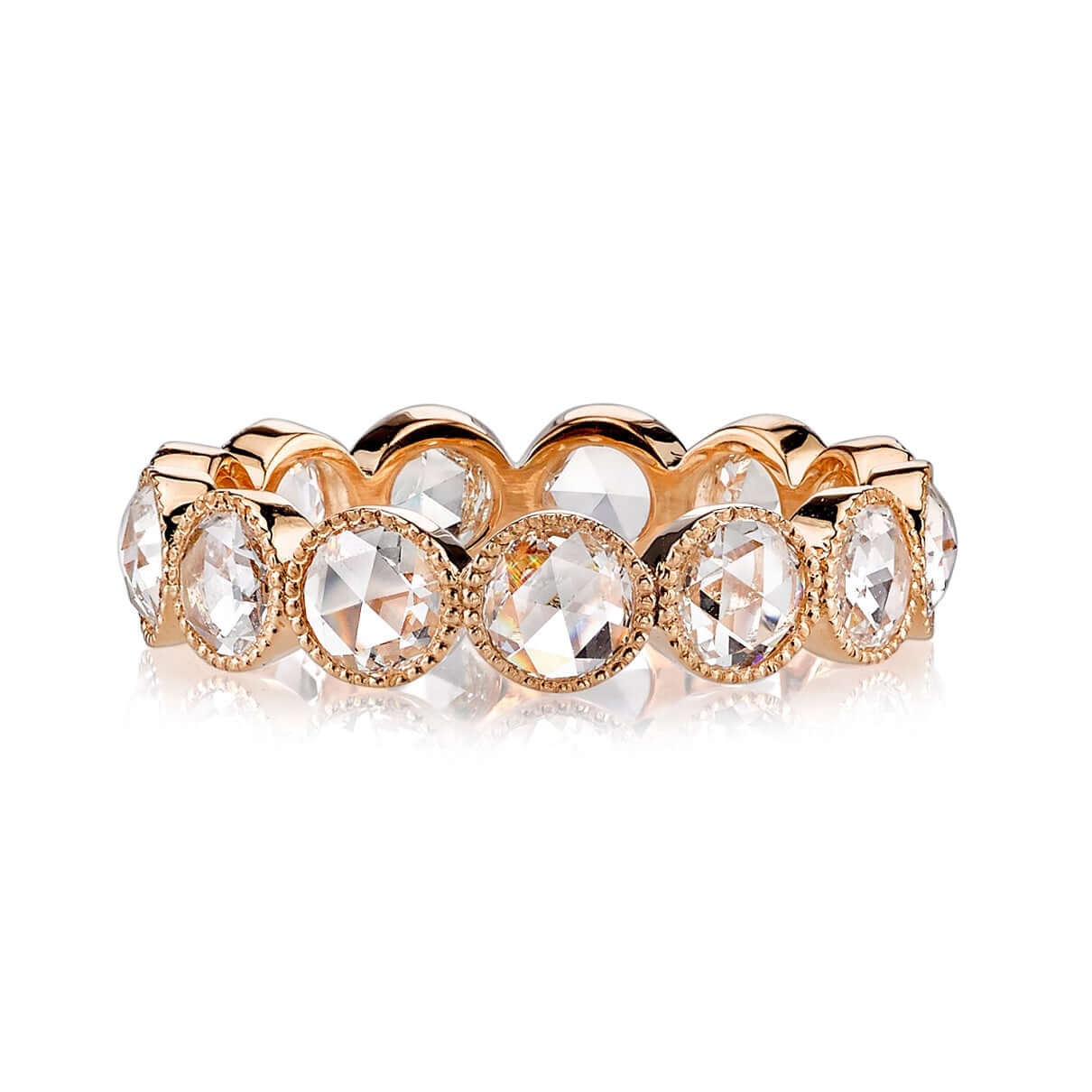 SINGLE STONE LARGE ROSE CUT GABBY BAND | ﻿Approximately 2.00ctw G-H/VS-SI Rose cut diamonds bezel set in a handcrafted eternity band. Approximate band width 4.8mm. Please inquire for additional customization.