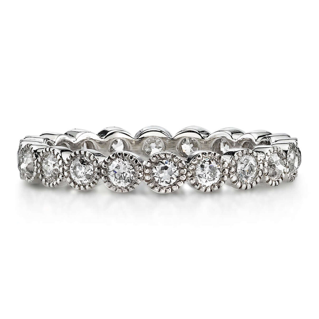 Single Stone's SMALL GABBY band  featuring Approximately 1.00ctw G-H/VS old European cut diamonds bezel set in a handcrafted eternity band. Approximate band with 2.9mm. Please inquire for additional customization.

