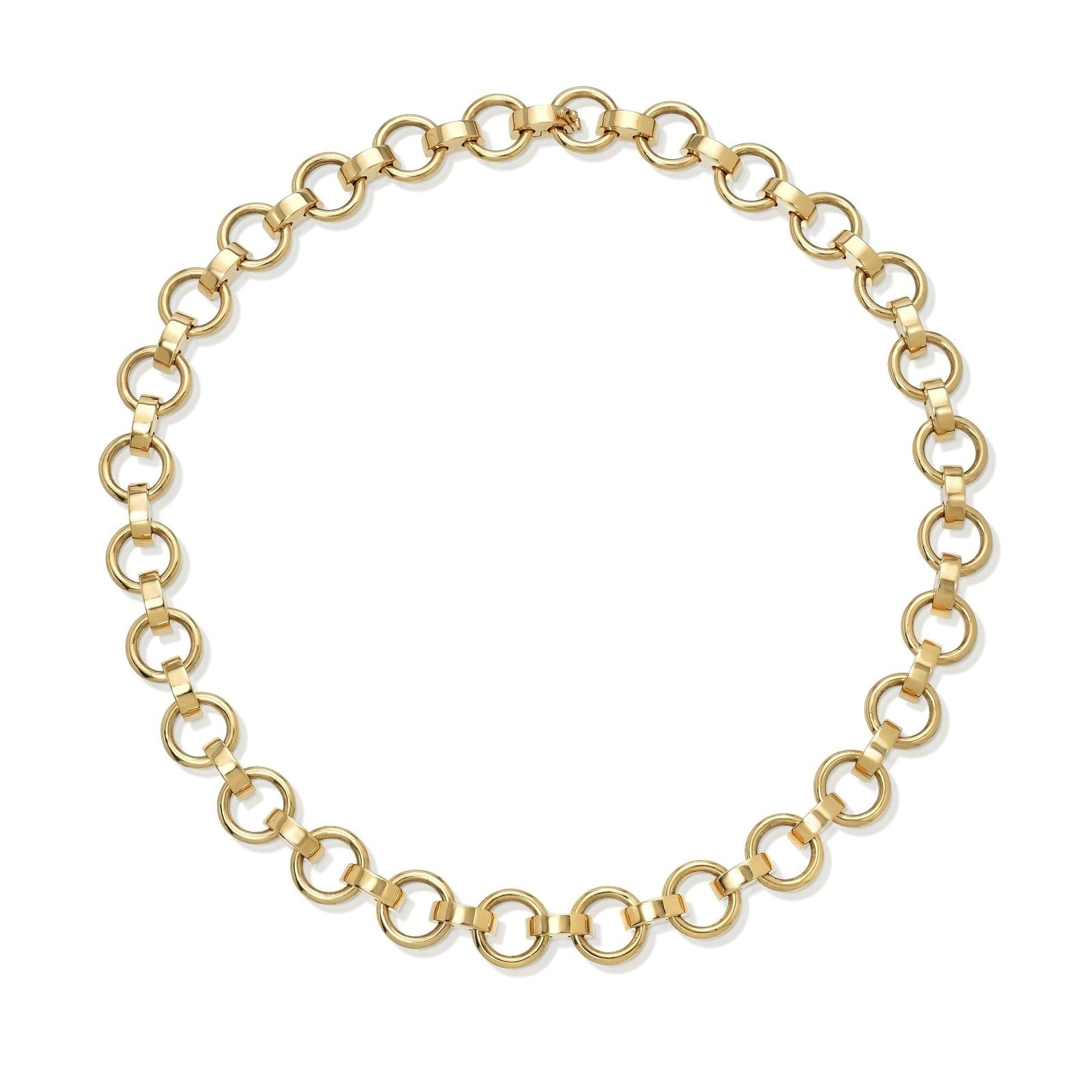 SINGLE STONE ASTRID NECKLACE featuring Handcrafted 18K gold round and saddle-shaped link necklace with hidden closure. Necklace measures 17". Please inquire for additional customization.