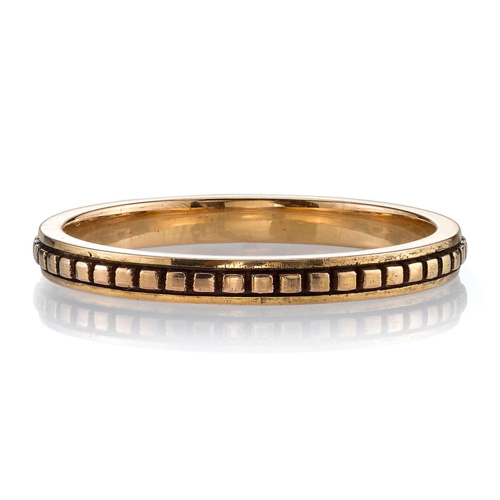 Single Stone's BARDOT band  featuring Handcrafted oxidized 18K gold square beaded band.  Approximate band width 2.2mm. Please inquire for additional customization. 

