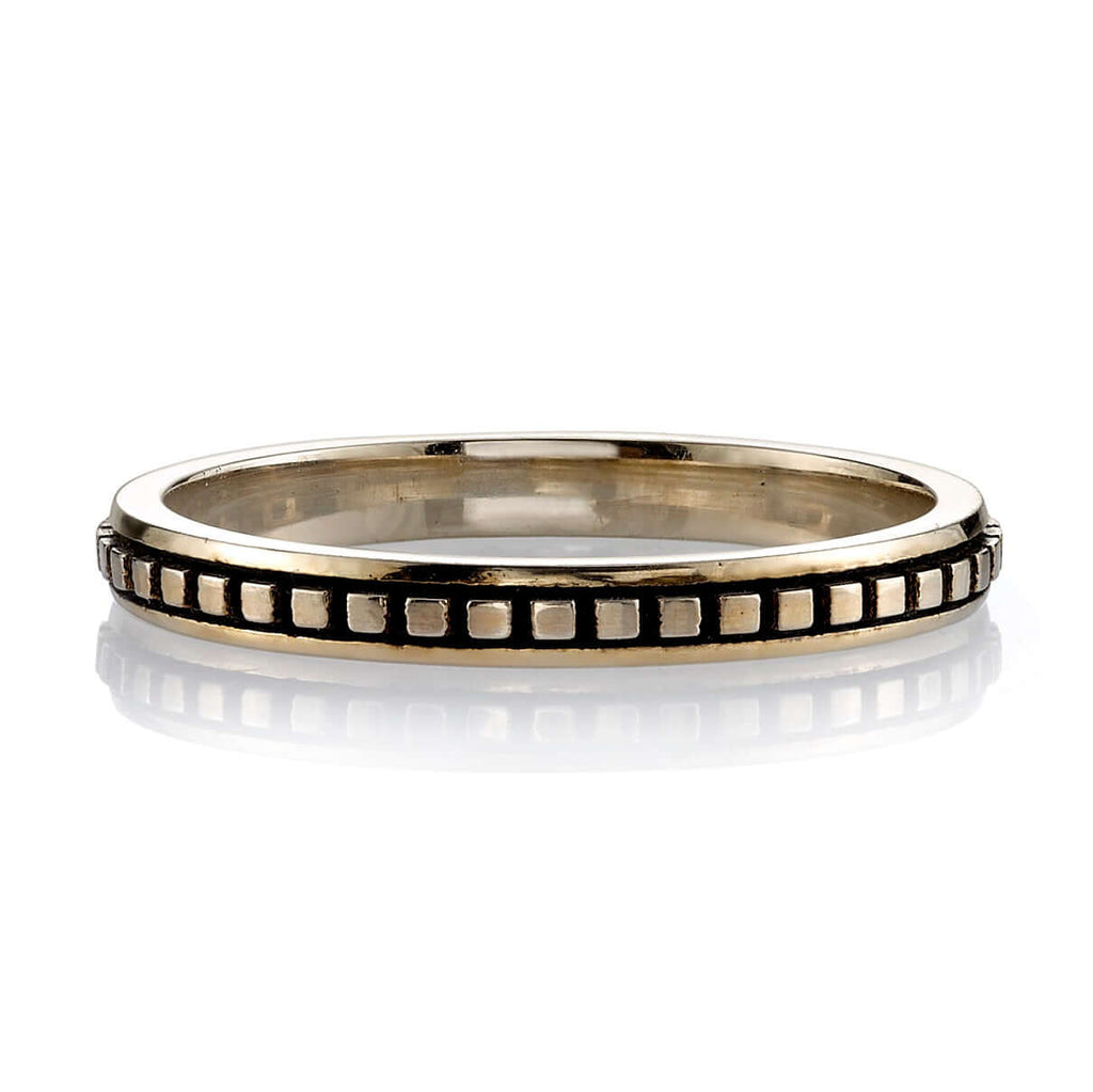 Single Stone's BARDOT band  featuring Handcrafted oxidized 18K gold square beaded band.  Approximate band width 2.2mm. Please inquire for additional customization. 
