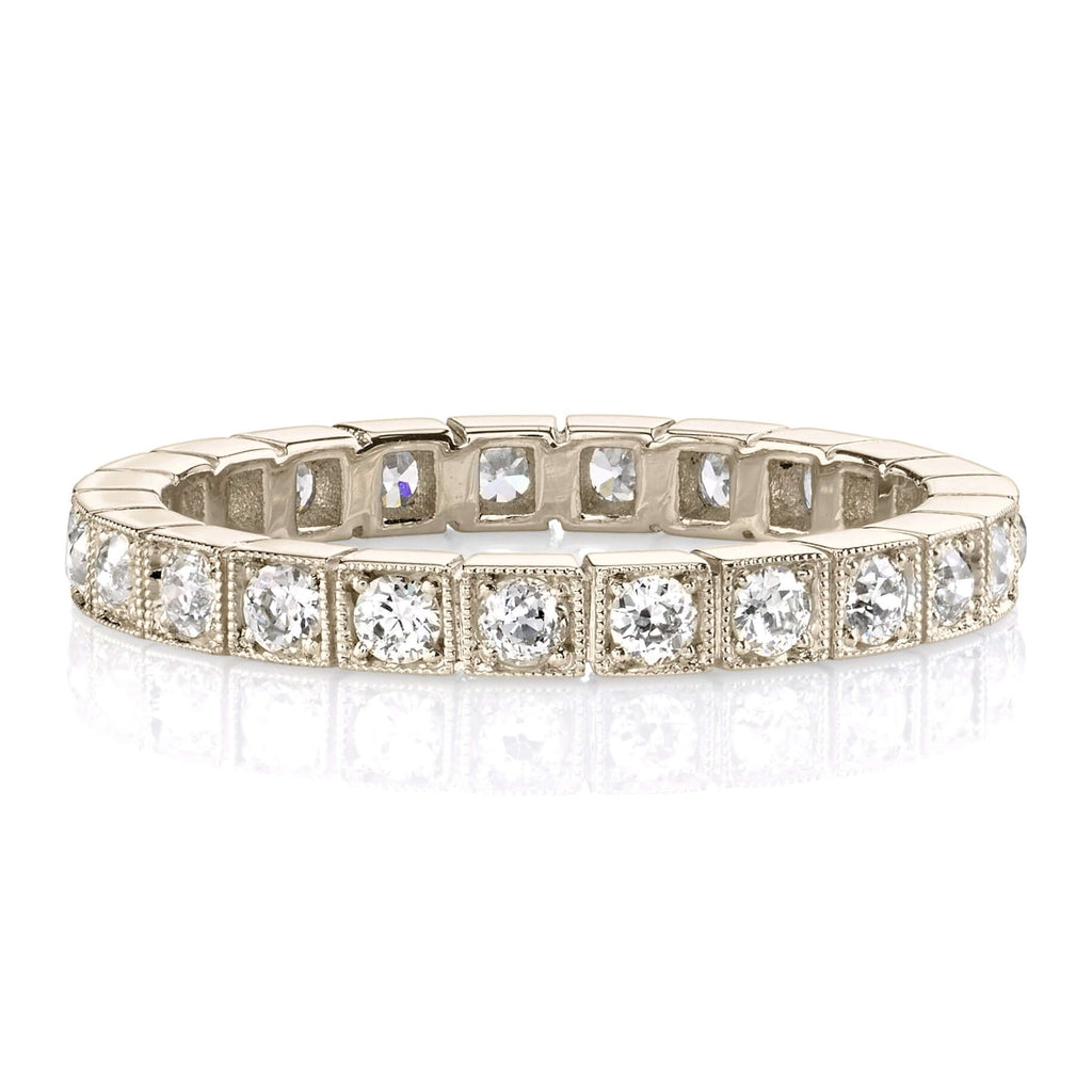 Single Stone's BECCA band  featuring Approximately 0.75ctw G-H/VS old European cut diamonds set in a handcrafted eternity band. Approximate band width 2.5mm. Please inquire for additional customization.
