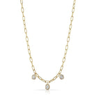 SINGLE STONE THREE STONE CAILYN NECKLACE featuring 1.35ctw M-N/VS-I1 antique cushion cut diamonds bezel set on a handcrafted 18K yellow gold Bond chain. Necklace measures 17".
