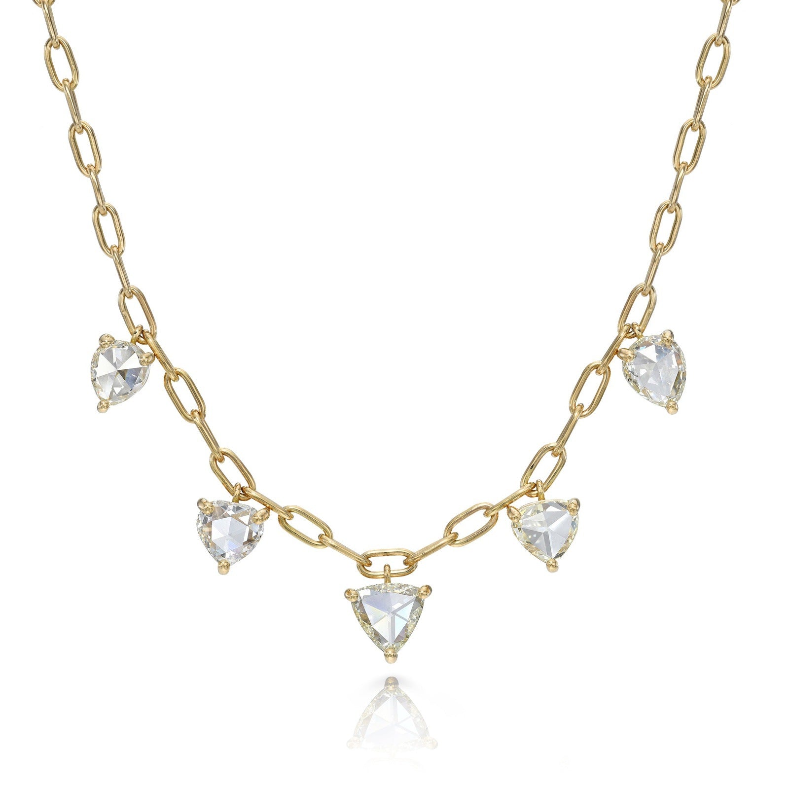 SINGLE STONE FIVE STONE CAILYN NECKLACE featuring 5.05ctw I-O-P/VS-SI pear shaped rose cut diamonds set on a handcrafted 18K yellow gold pendant necklace. Necklace measures 17".