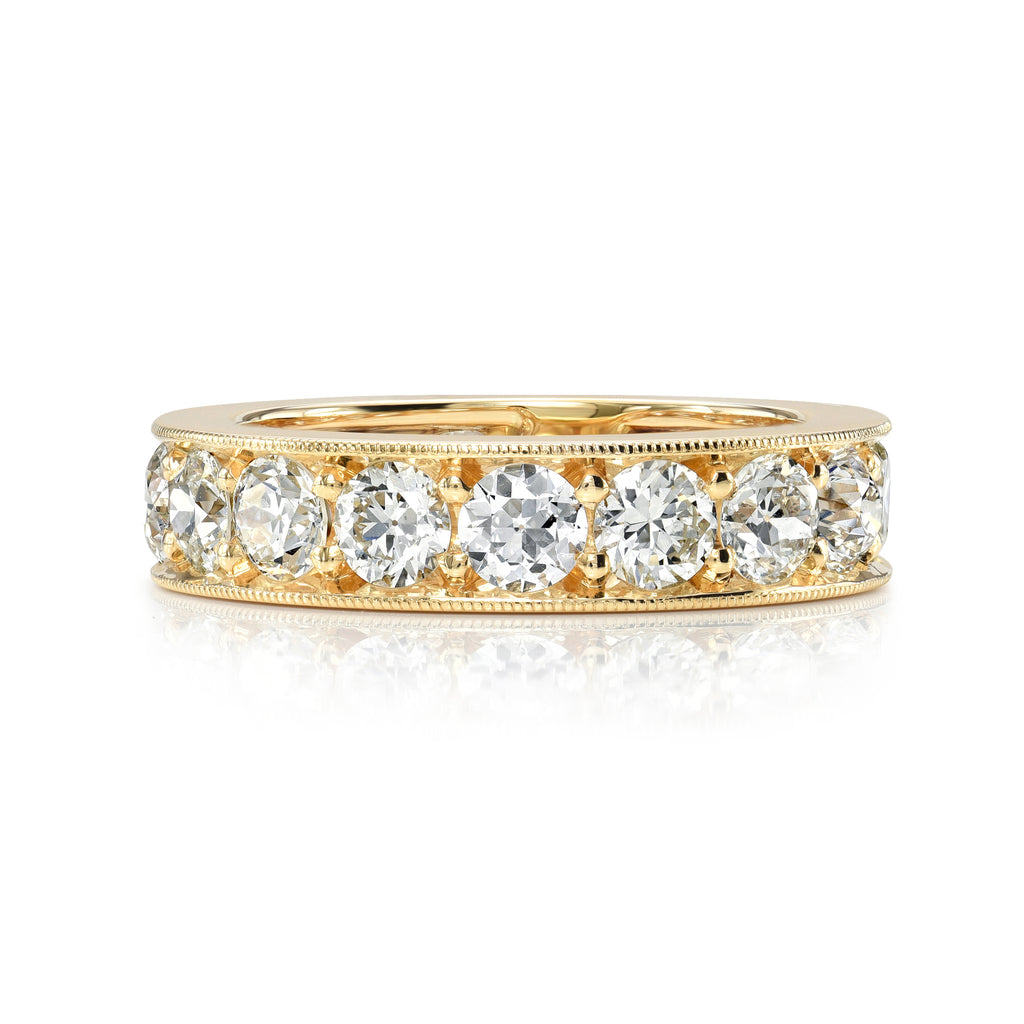 
Single Stone's Carmela large band  featuring Approximately 3.30-3.80ctw G-H/VS old European cut diamonds pavé set in a handcrafted eternity band. 
Approximate band width 4.9mm.
Please inquire for additional customization. 
