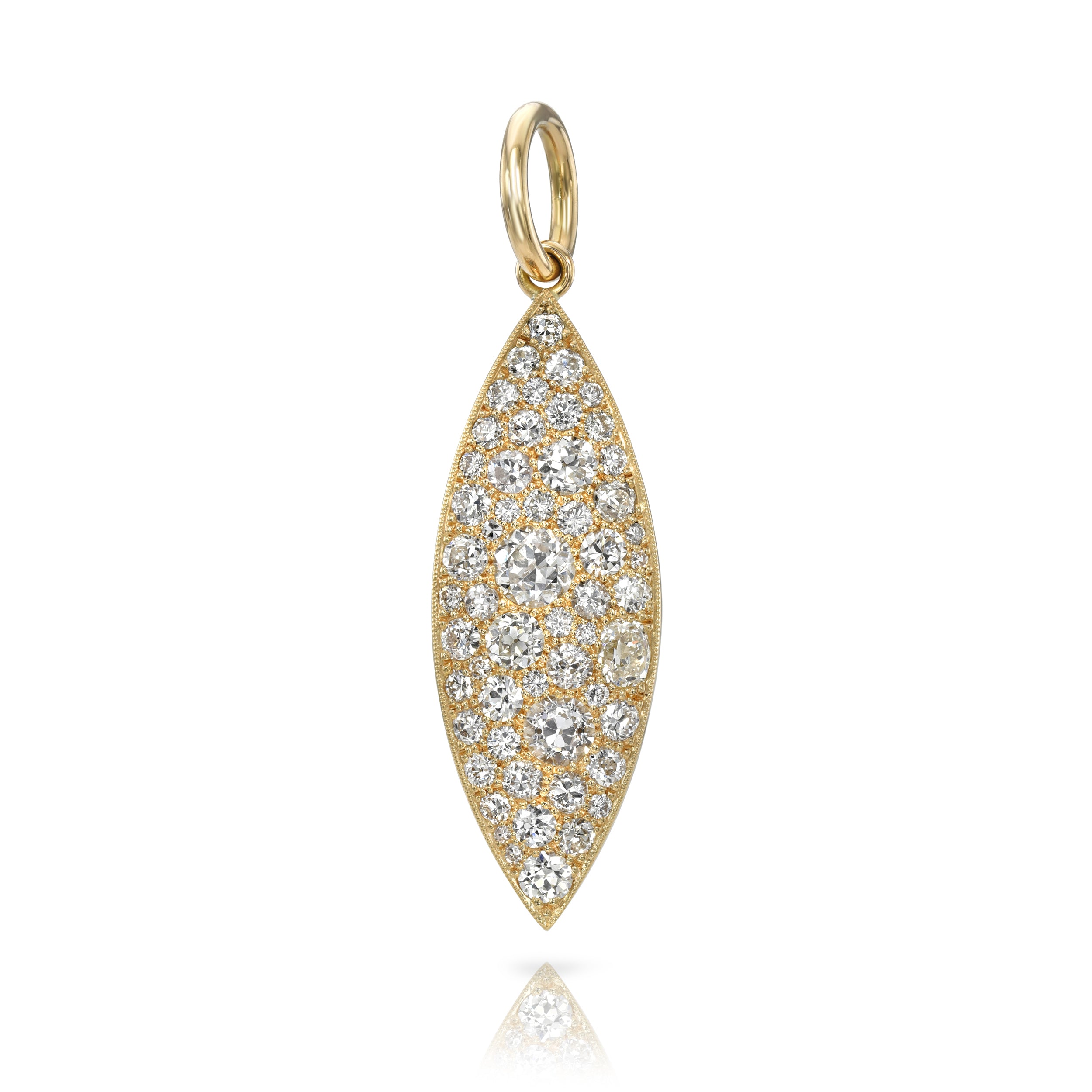 SINGLE STONE COBBLESTONE NAYA PENDANT featuring 3.44ctw varying old cut and round brilliant cut diamonds set in a handcrafted 18K yellow gold oval shaped pendant.
