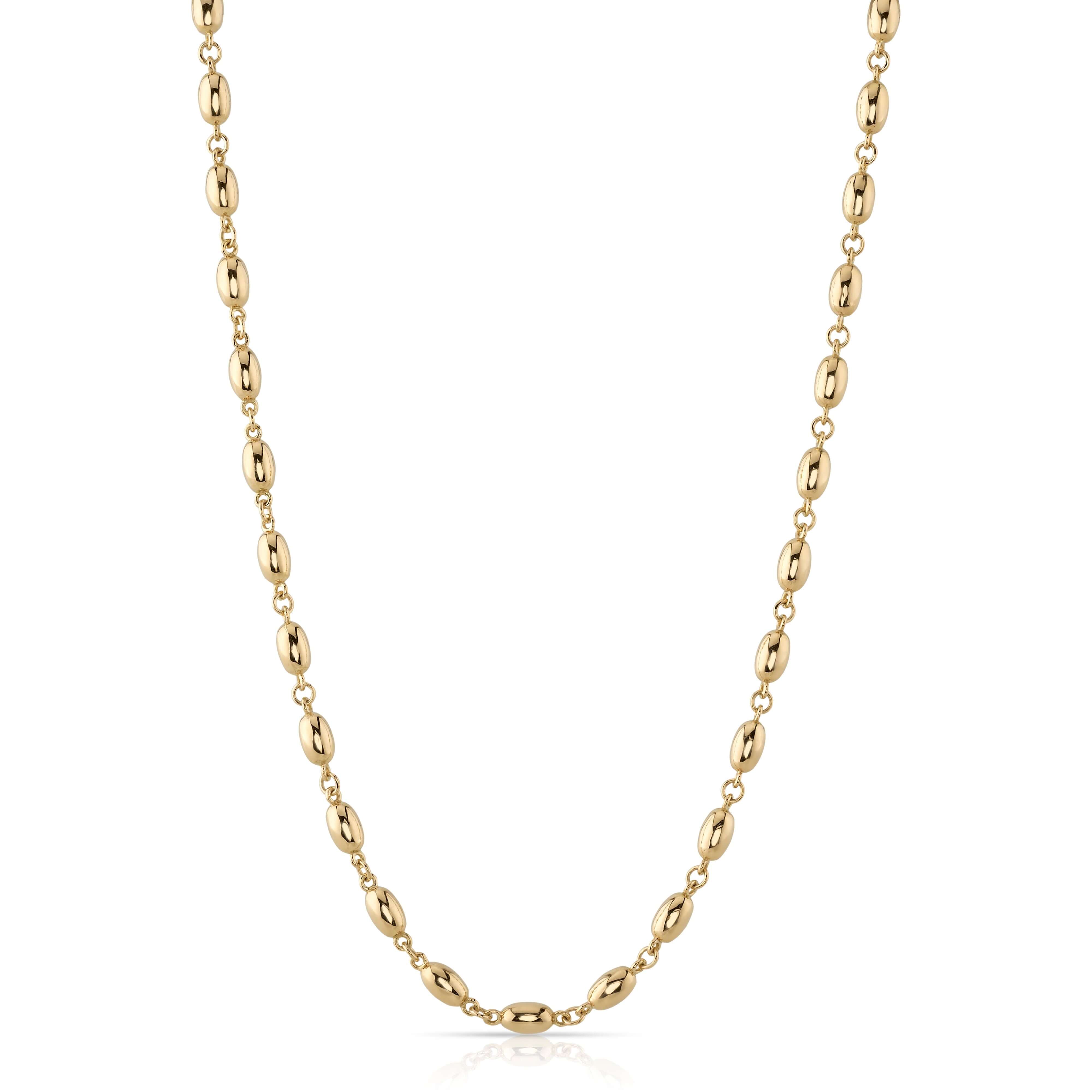 SINGLE STONE LARGE DOROTHY NECKLACE featuring Handcrafted 18K yellow gold large oval rosary bead necklace. Price does not include charms. Available in 17" and 18" lengths.