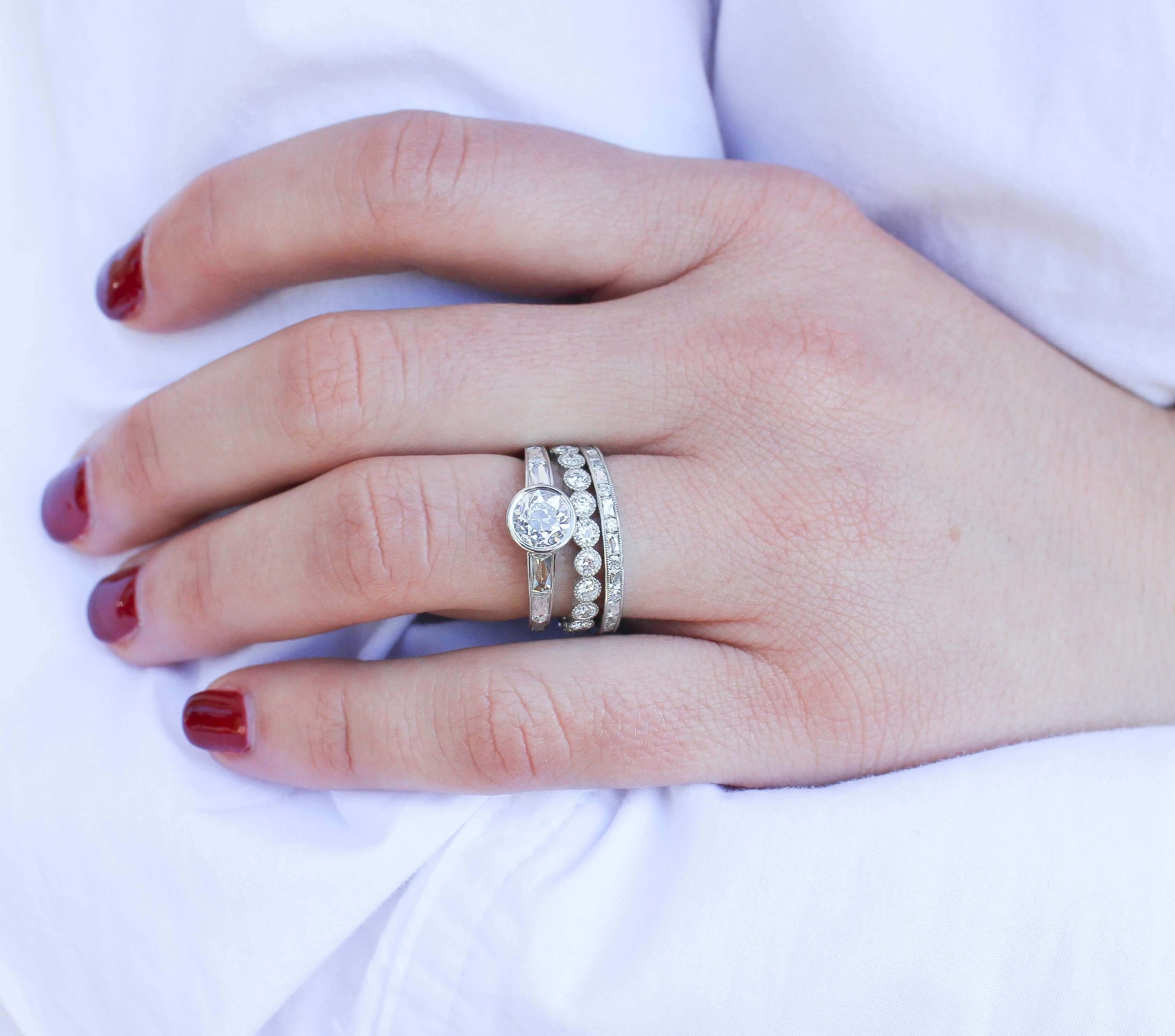 SINGLE STONE MICHELLE BAND | Approximately 0.65ctw French cut and old European cut diamonds set in a handcrafted channel set eternity band. ﻿Approximate band width 2.1mm. All of our jewelry is individually made to order in Los Angeles, please allow 6-8 we