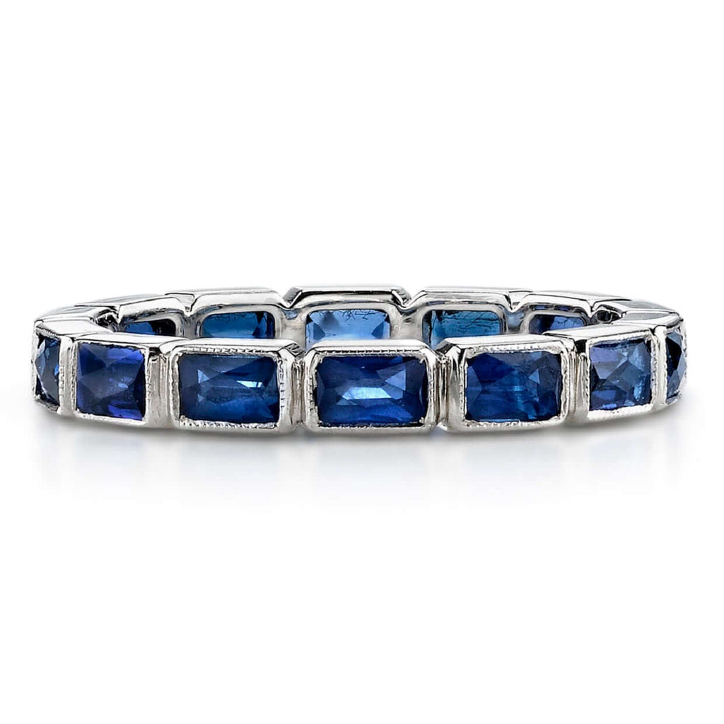 Single Stone's LARGE JULIA WITH GEMSTONES band  featuring Approximately 0.80ctw G-H/VS French cut diamonds and 1.10ctw French cut gemstones bezel set in a handcrafted eternity band. Band also available with approximately 1.90ctw all gemstones. Approximate band width 3mm. Please inquire for additional customization.
