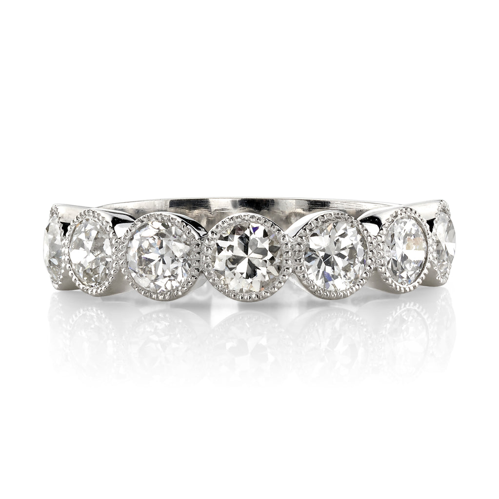 Single Stone's LARGE GABBY HALF BAND band  featuring Approximately 1.50-1.70ctw old European cut diamonds bezel set in a handcrafted half-eternity band. Approximate band width 4.8mm.
