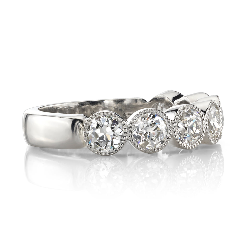 Single Stone's LARGE GABBY HALF BAND band  featuring Approximately 1.50-1.70ctw old European cut diamonds bezel set in a handcrafted half-eternity band. Approximate band width 4.8mm.
