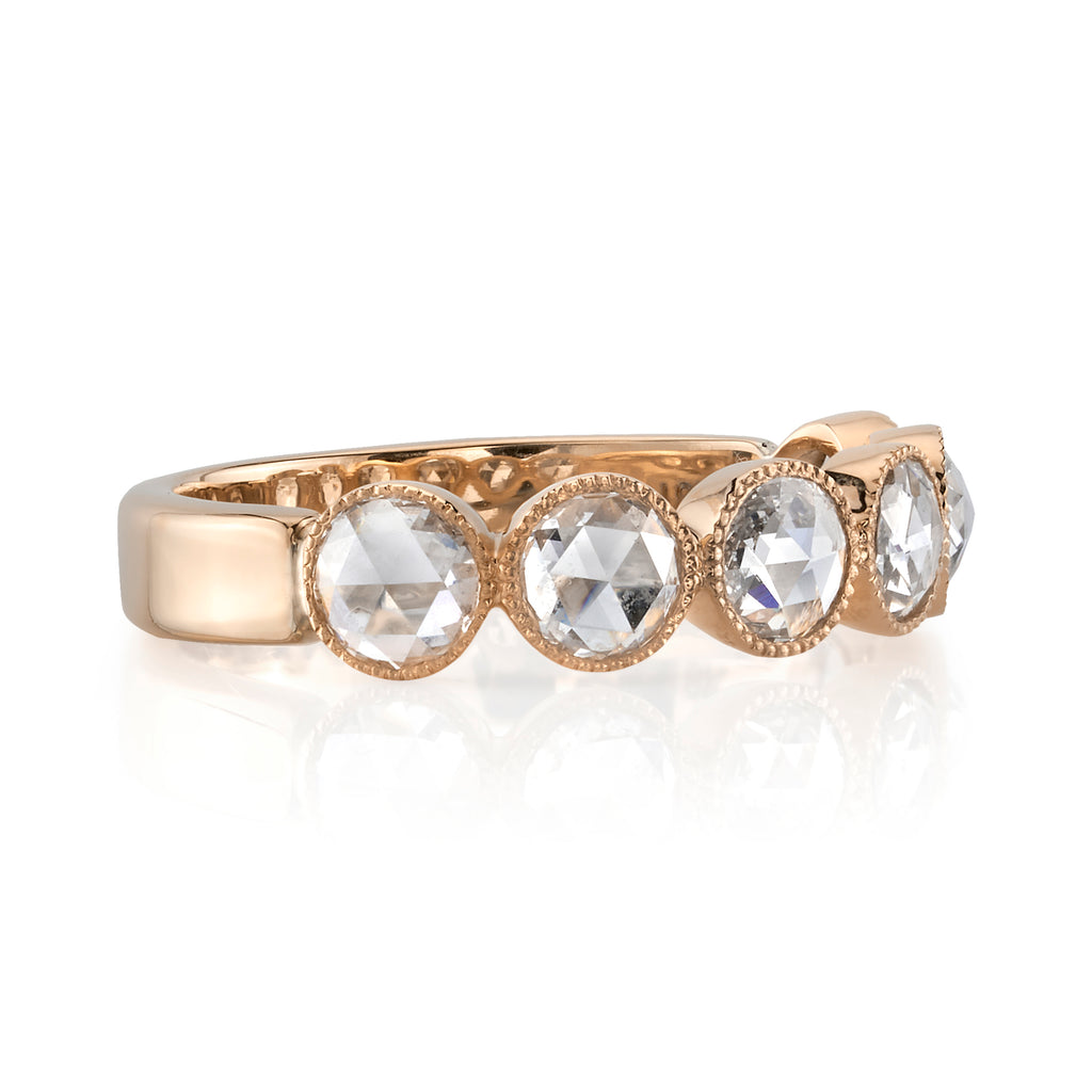 Single Stone's LARGE ROSE CUT GABBY HALF BAND band  featuring Approximately 0.90ctw rose cut diamonds bezel set in a handcrafted half-eternity band. Approximate band width 4.8mm. Please inquire for additional customization.
