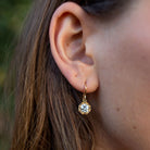 SINGLE STONE GEMMA DROPS | Earrings featuring 1.88ctw K-L/VVS2-SI1 GIA certified old Europeancut diamonds prong set in handcrafted 18K yellow gold drop earrings.
